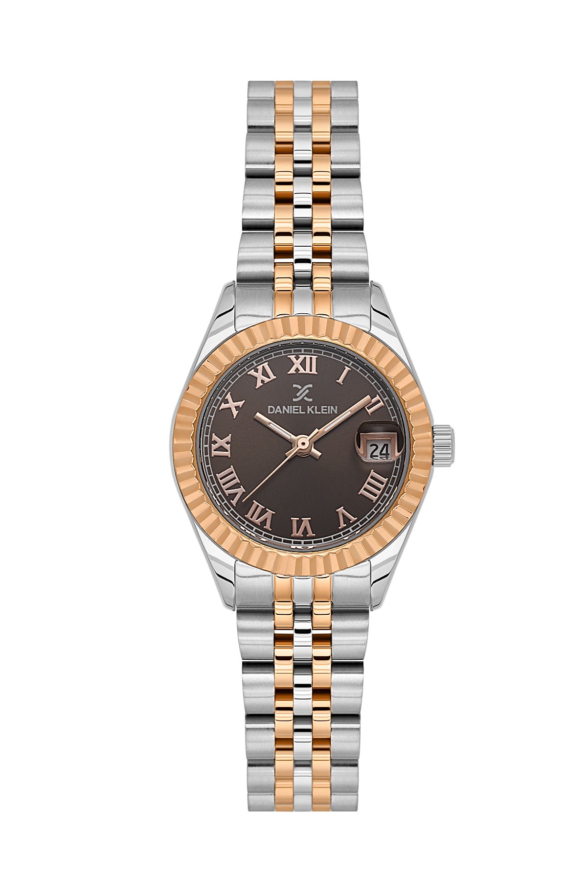Daniel Klein Dark Brown Dial Silver–Rose Gold Strap Women’s Analog Watch DK.1.14097-6