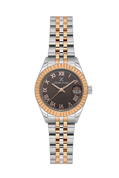 Daniel Klein Dark Brown Dial Silver–Rose Gold Strap Women’s Analog Watch DK.1.14097-6