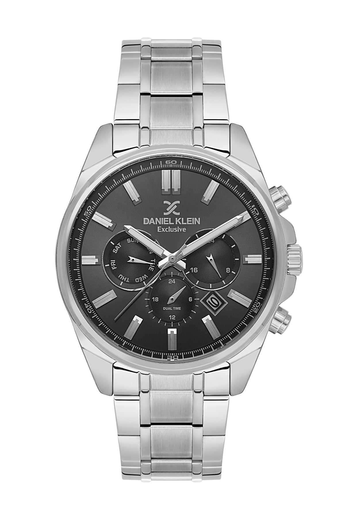 Daniel Klein Analog Black Round Dial Silver Case Silver Strap Quartz Water-Resistant Wrist Watch for Men Boys DK.6.14261-2