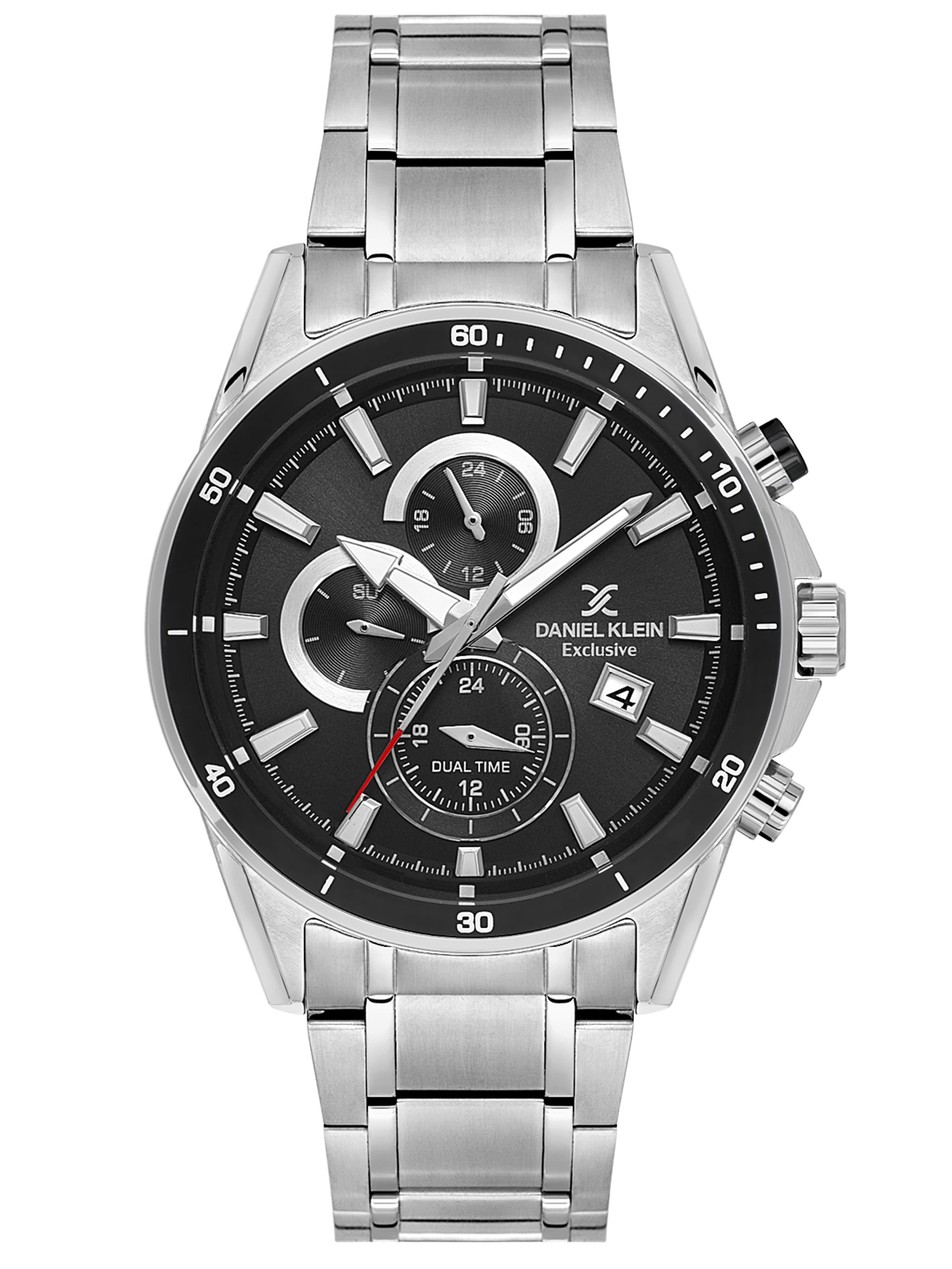 Daniel Klein Analog Black Round Dial Silver Case Silver Strap Quartz Water-Resistant Wrist Watch for Men Boys DK.1.14247-2