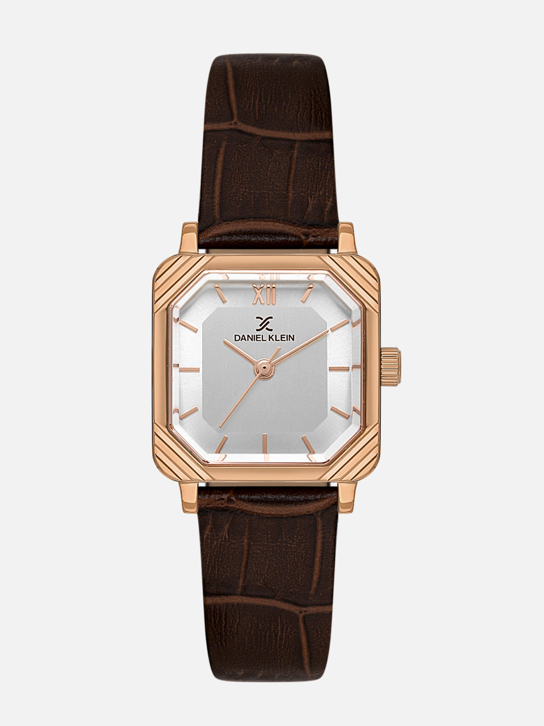 Daniel Klein Analog Silver Round Dial Pink Rose Gold Case D.Brown Strap Quartz Water-Resistant Wrist Watch for Women Girls, Ladies DK.1.14154-5