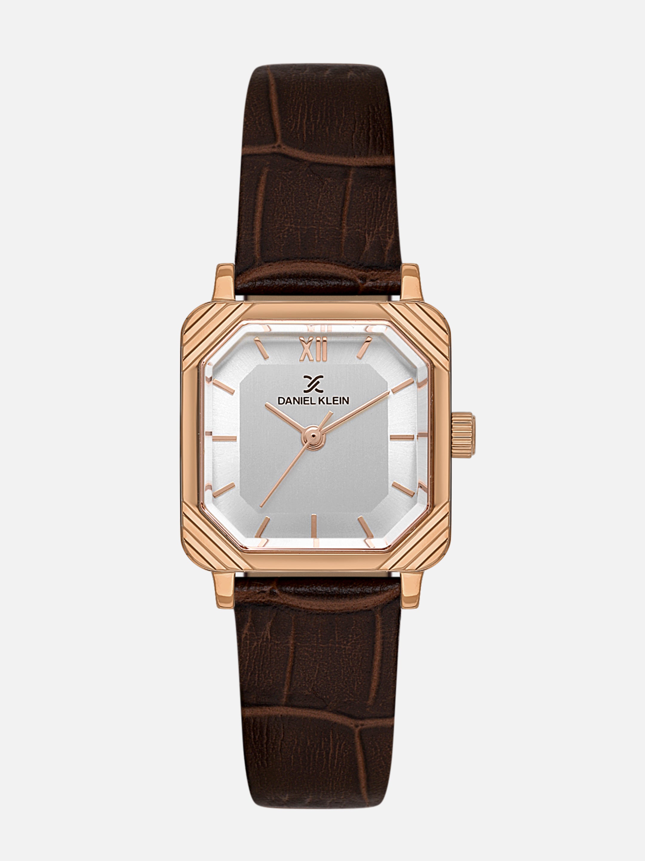 Daniel Klein Analog Silver Round Dial Pink Rose Gold Case D.Brown Strap Quartz Water-Resistant Wrist Watch for Women Girls, Ladies DK.1.14154-5