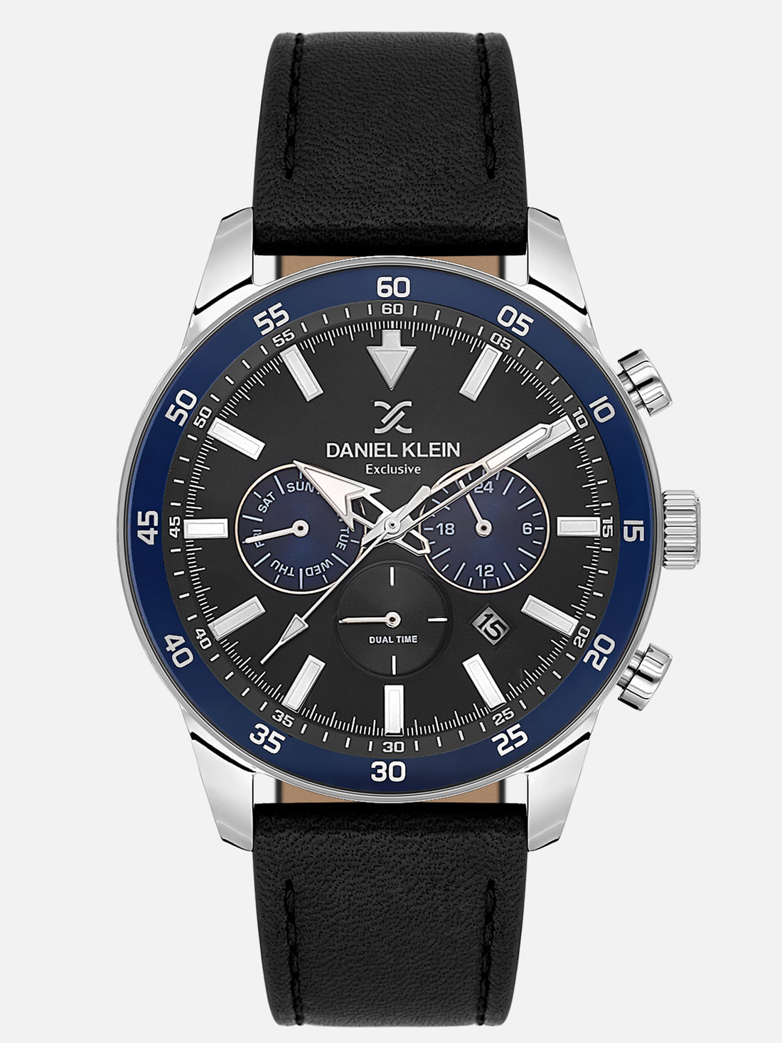 Daniel Klein Analog Black Round Dial Silver Case Black Strap Quartz Water-Resistant Wrist Watch for Men Boys DK.1.14255-2