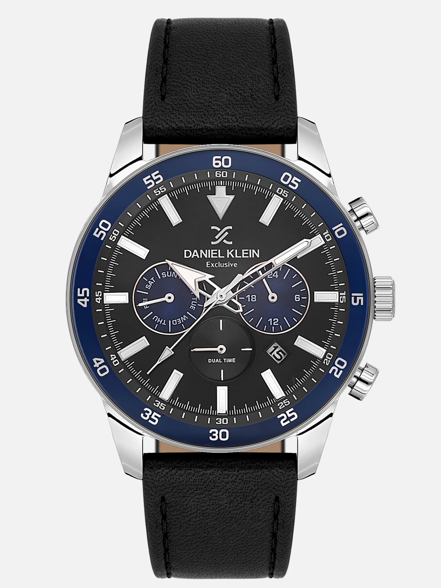 Daniel Klein Analog Black Round Dial Silver Case Black Strap Quartz Water-Resistant Wrist Watch for Men Boys DK.1.14255-2