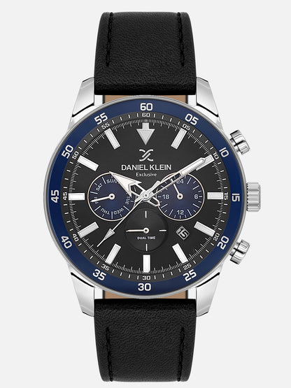 Daniel Klein Analog Black Round Dial Silver Case Black Strap Quartz Water-Resistant Wrist Watch for Men Boys DK.1.14255-2