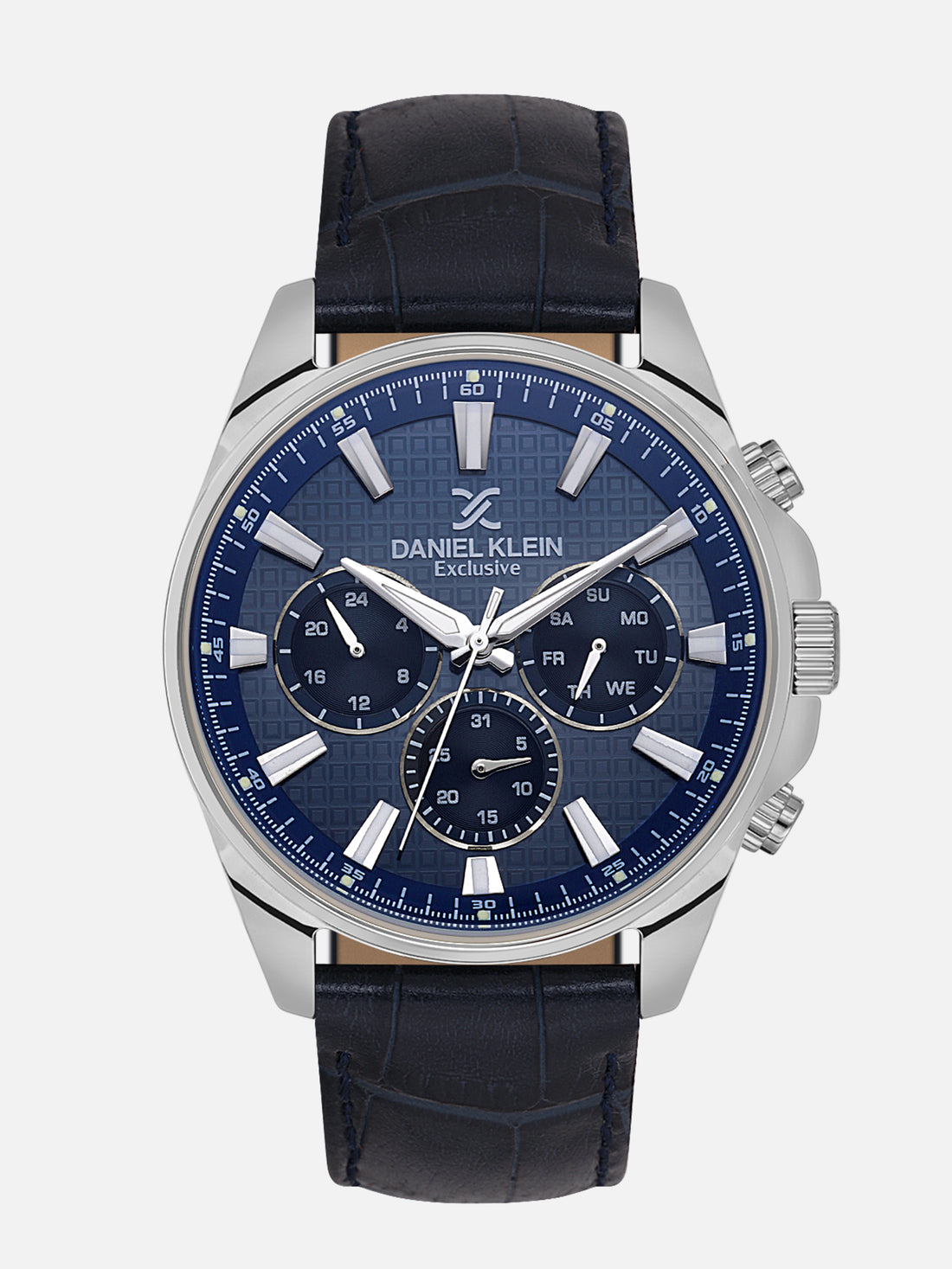 Daniel Klein Analog Dark Blue Round Dial Silver Case Dark Blue Strap Quartz Water-Resistant Wrist Watch for Men Boys DK.1.14239-3