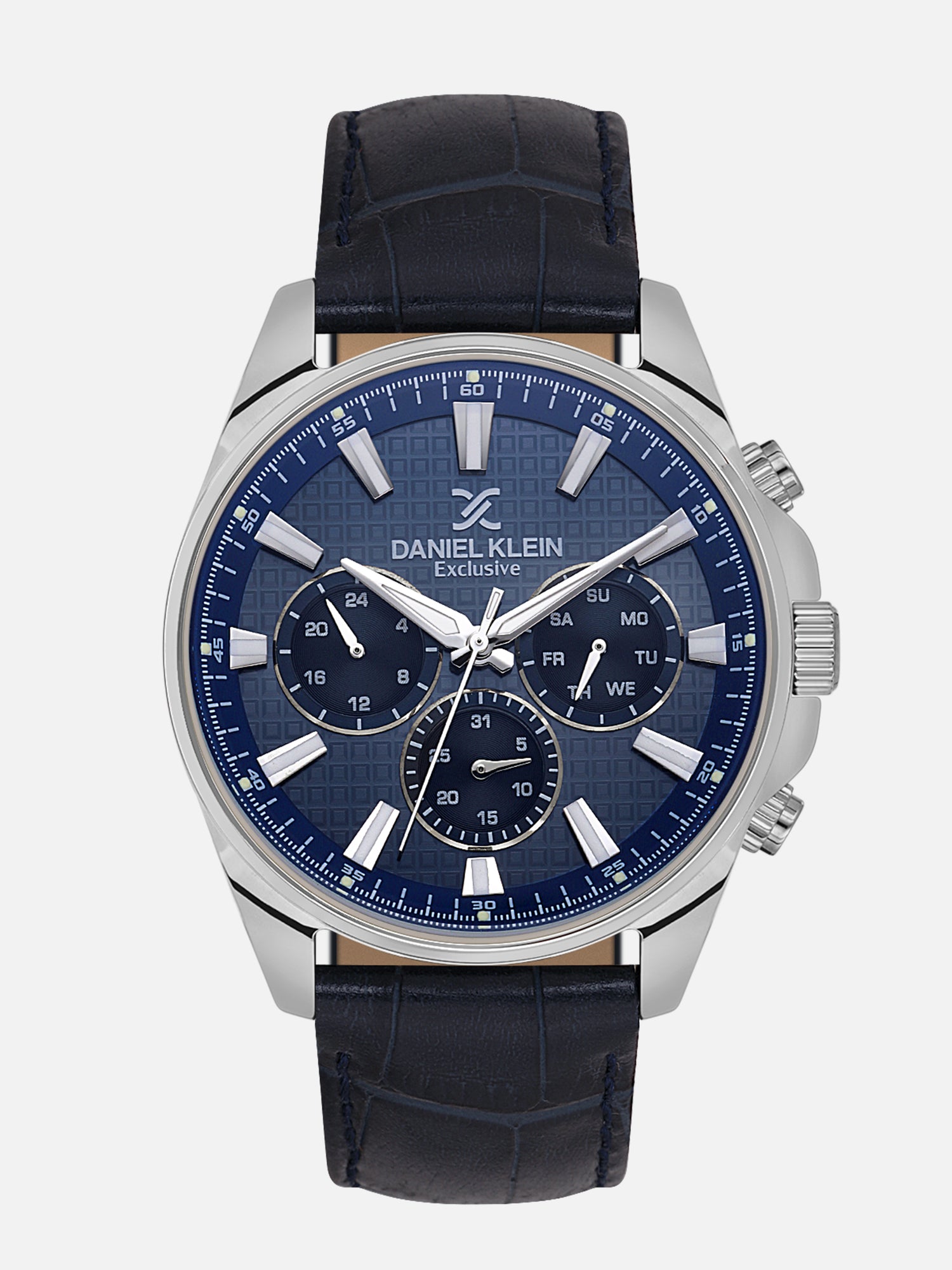 Daniel Klein Analog Dark Blue Round Dial Silver Case Dark Blue Strap Quartz Water-Resistant Wrist Watch for Men Boys DK.1.14239-3