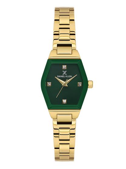 Daniel Klein Analog Dark Green Round Dial Gold/Dark Green Case Gold Strap Quartz Water-Resistant Wrist Watch for Women Girls, Ladies DK.6.14186-3