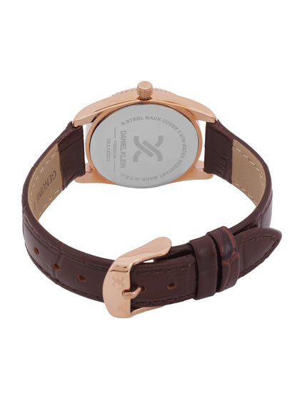 Daniel klein IP Pink R.Gold Dark Brown Sunray Dial Leather Watch for Women DK.6.14030-5