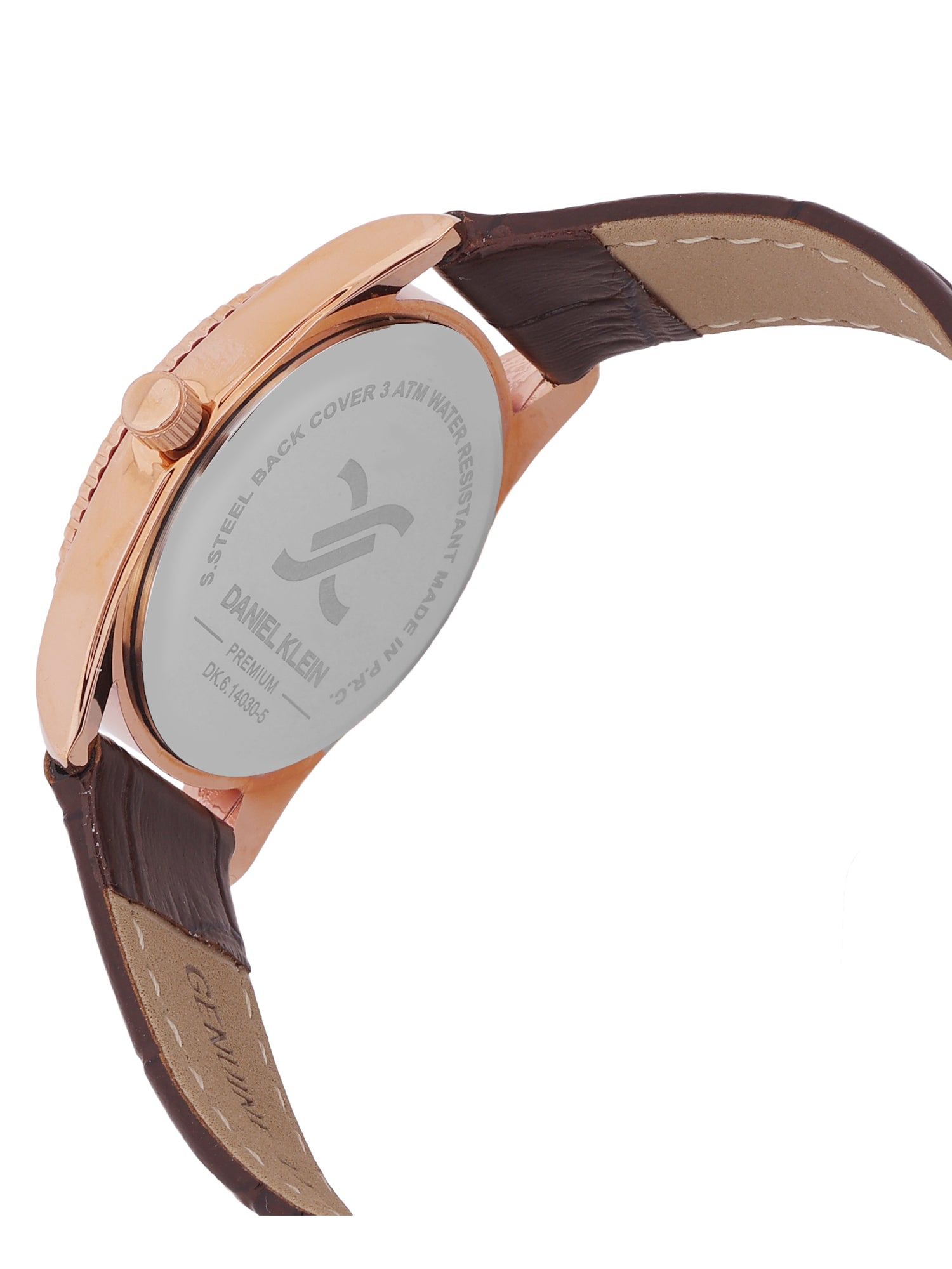 Daniel klein IP Pink R.Gold Dark Brown Sunray Dial Leather Watch for Women DK.6.14030-5