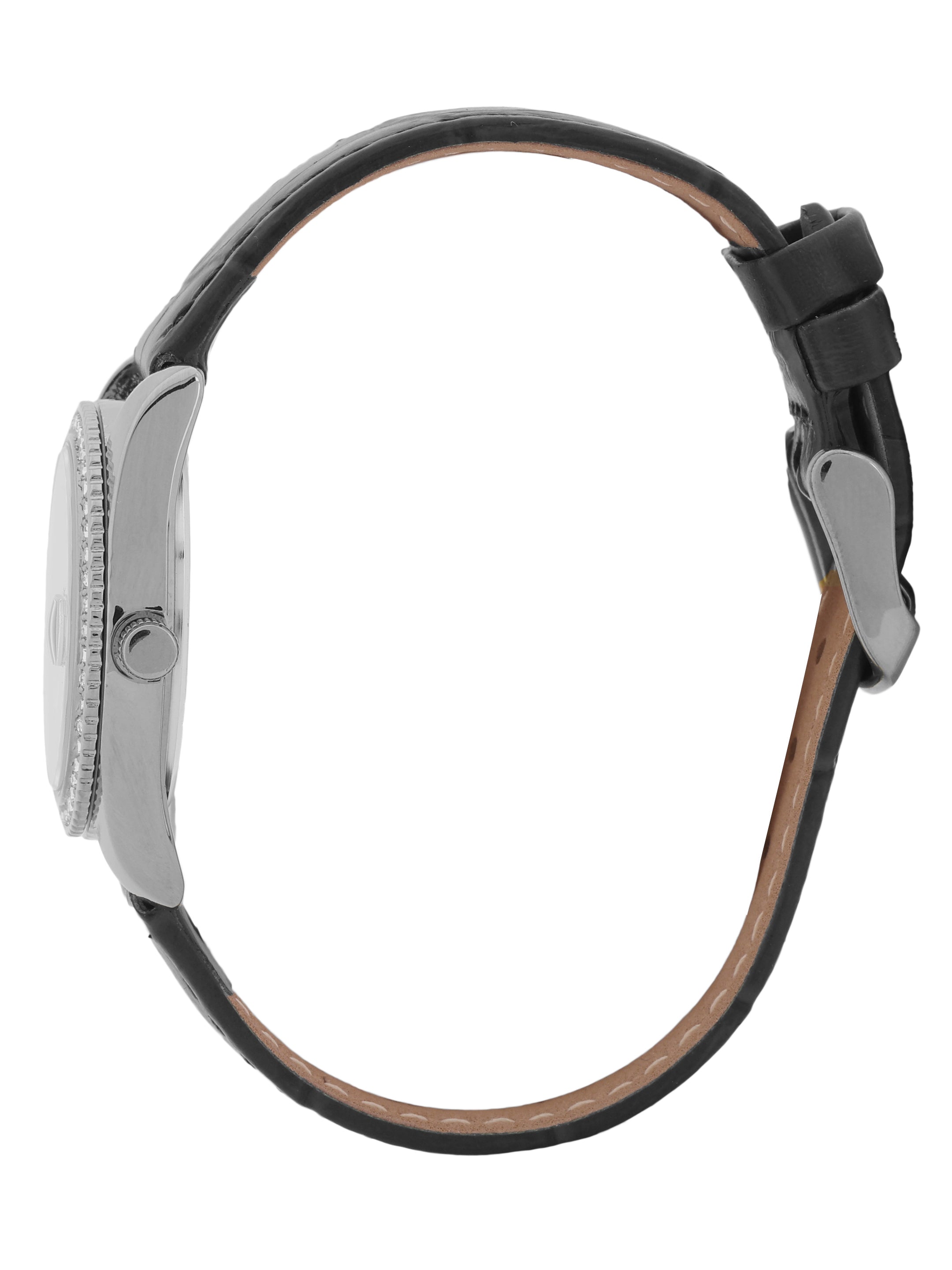 Daniel klein IPS Silver Black Sunray Dial Leather Watch for Women DK.6.14030-1