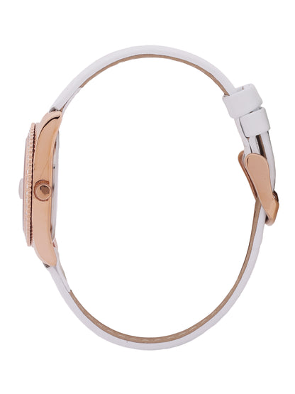 Daniel klein IP Pink R.Gold Silver White Sunray Dial Leather Watch for Women DK.6.14030-6