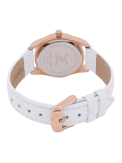 Daniel klein IP Pink R.Gold Silver White Sunray Dial Leather Watch for Women DK.6.14030-6