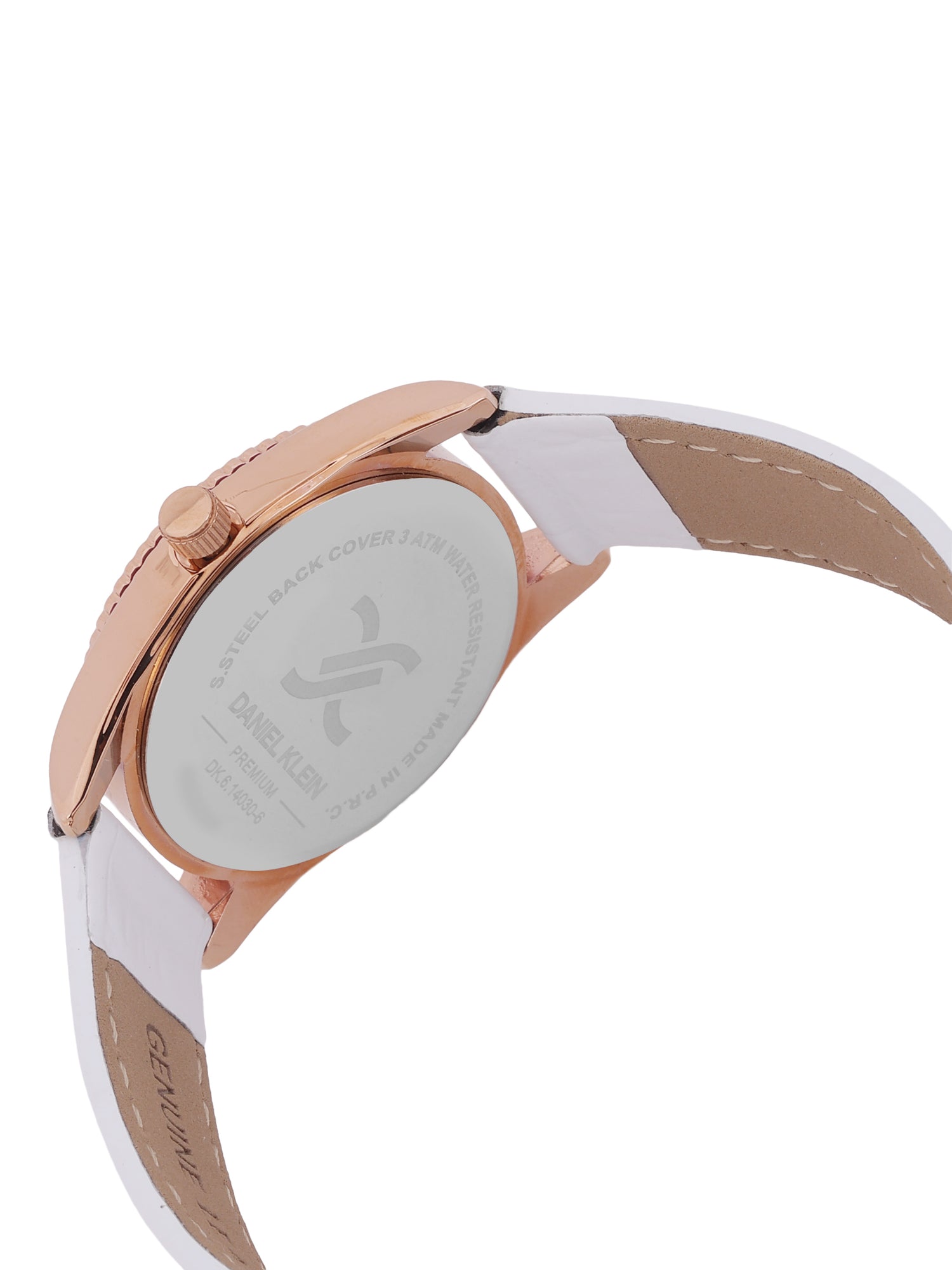 Daniel klein IP Pink R.Gold Silver White Sunray Dial Leather Watch for Women DK.6.14030-6