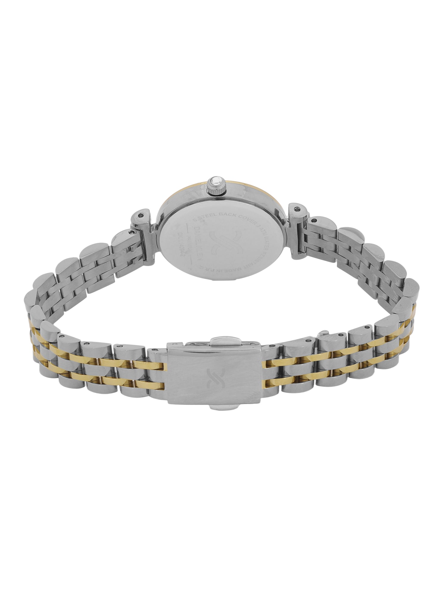 Daniel klein Dual-Tone IPS/IPG Silver Embossed Dial Stone Watch for Women DK.1.14094-3