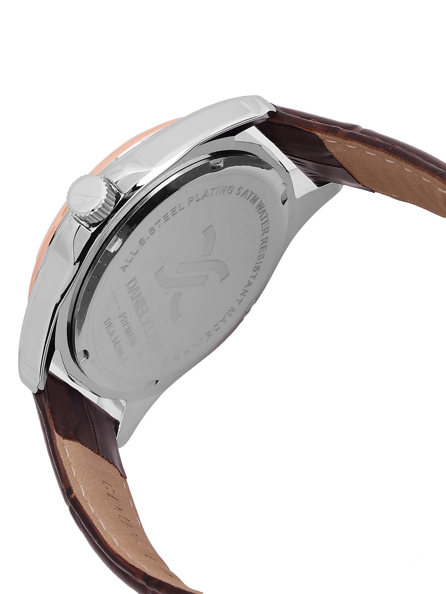 Daniel Klein Analog Dark Green Round Dial Silver and Rose Gold Case D.Brown Strap Quartz Water-Resistant Wrist Watch for Men Boys DK.6.14206-5