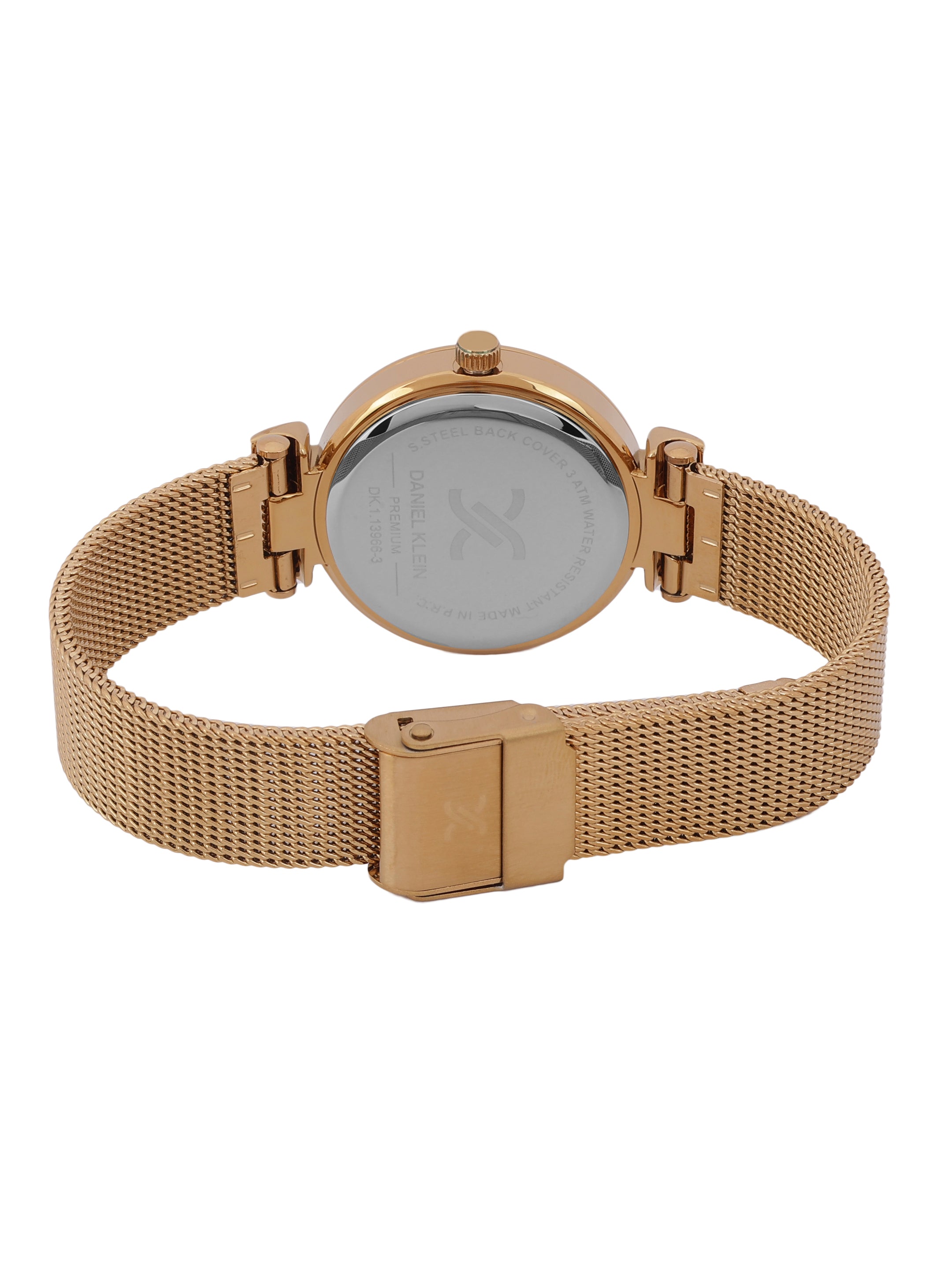 Daniel klein Premium Lady Silver Emboss Dial Rose Gold Mesh Watch DK.1.13966-5