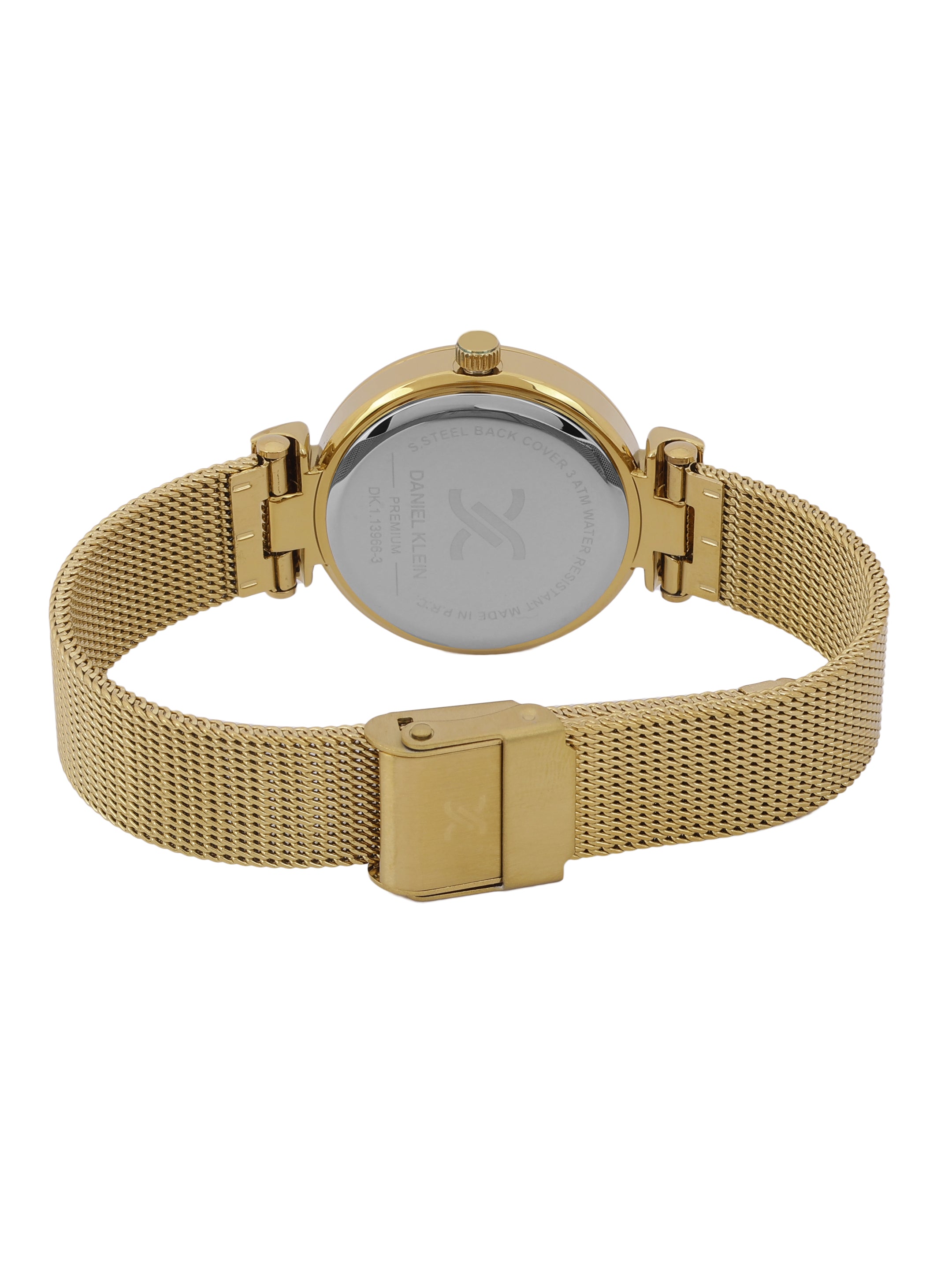 Daniel klein Premium Lady Champagne Emboss Dial Gold Mesh Watch DK.1.13966-2