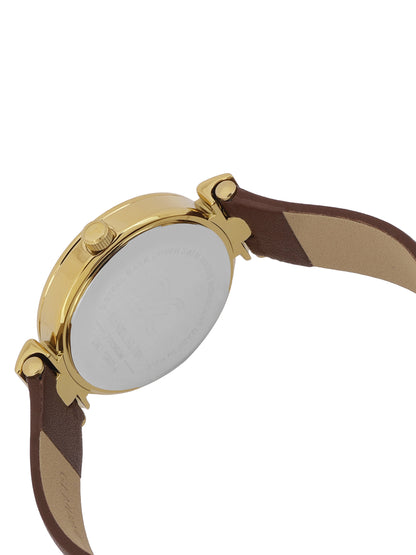 Daniel klein Premium Lady Silver Emboss Dial Dark Brown Leather Watch DK.1.13967-4