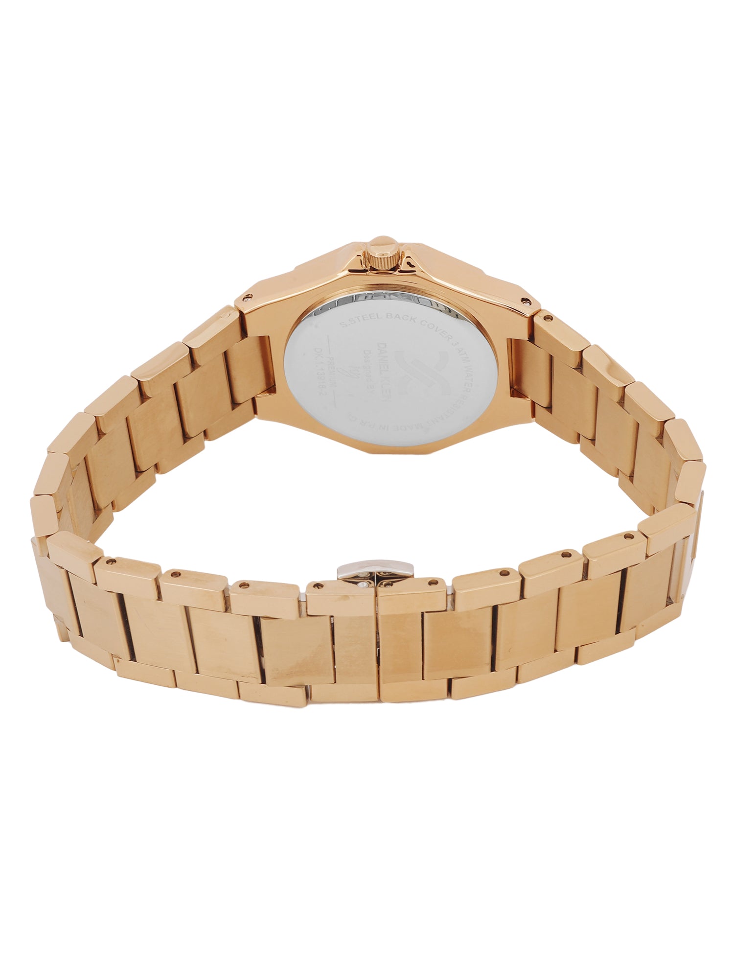 Daniel klein Premium Lady IP Pink R.Gold Dark Brown Sunray Dial Stone Stainless Steel Watch DK.1.13918-5