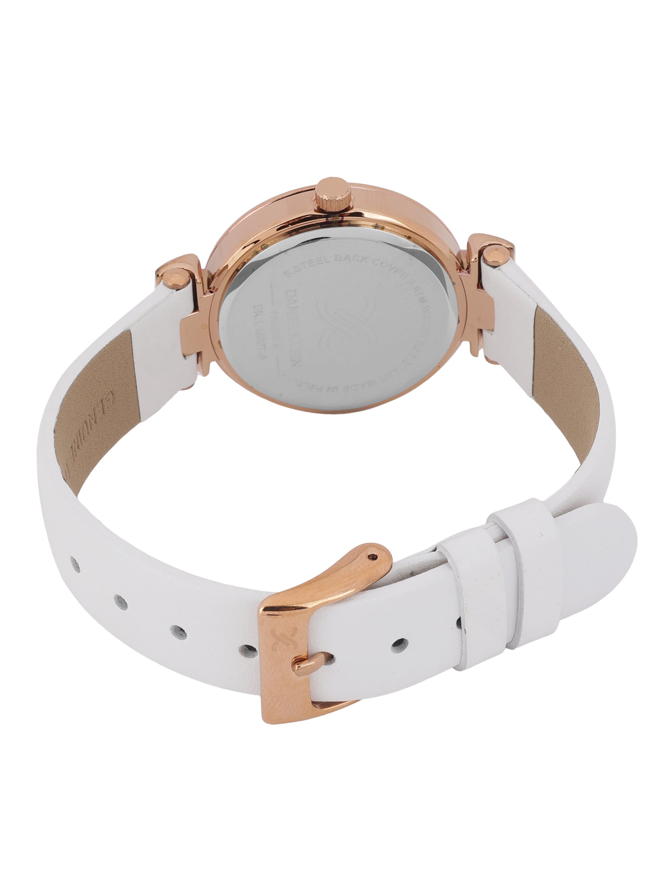 Daniel klein Premium Lady Rose Gold Silver Leather White Emboss Dial Watch DK.1.13967-6