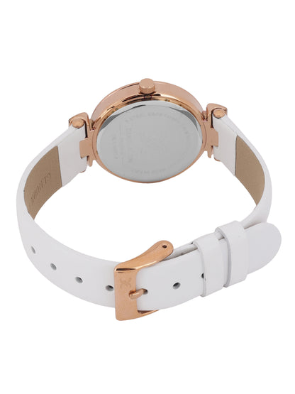 Daniel klein Premium Lady Rose Gold Silver Leather White Emboss Dial Watch DK.1.13967-6