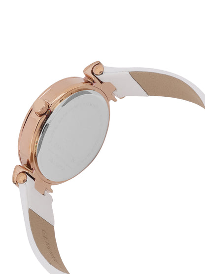 Daniel klein Premium Lady Rose Gold Silver Leather White Emboss Dial Watch DK.1.13967-6