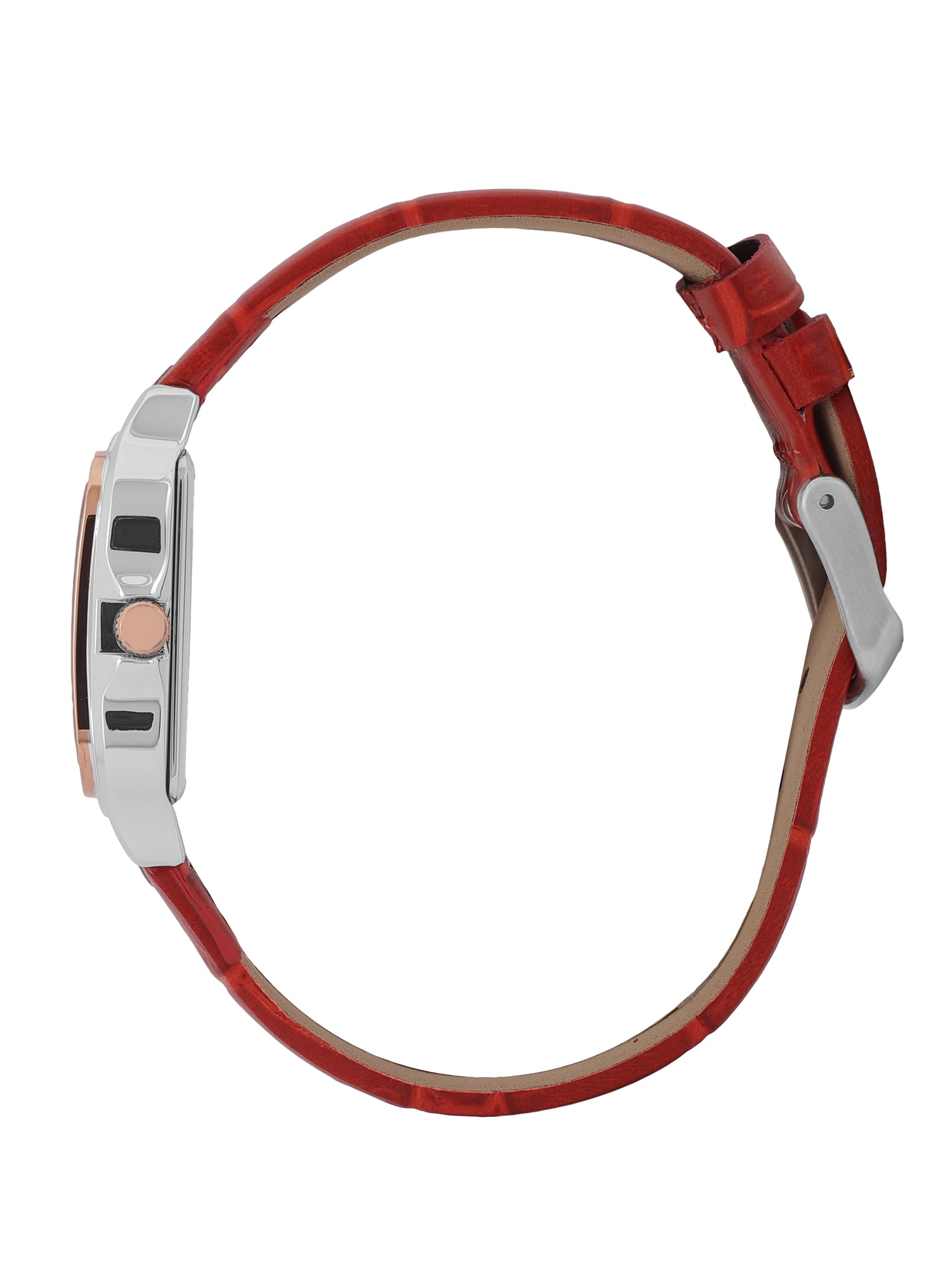 Daniel klein Premium Lady Silver &amp; Rose Gold Case Red Leather Strap Sunray Dial Watch DK.1.14039-5