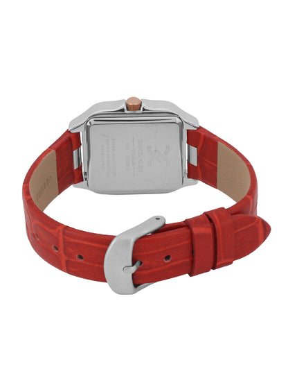 Daniel klein Premium Lady Silver &amp; Rose Gold Case Red Leather Strap Sunray Dial Watch DK.1.14039-5