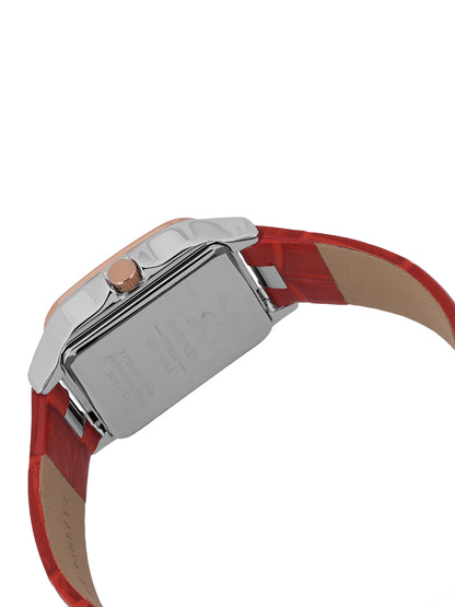 Daniel klein Premium Lady Silver &amp; Rose Gold Case Red Leather Strap Sunray Dial Watch DK.1.14039-5