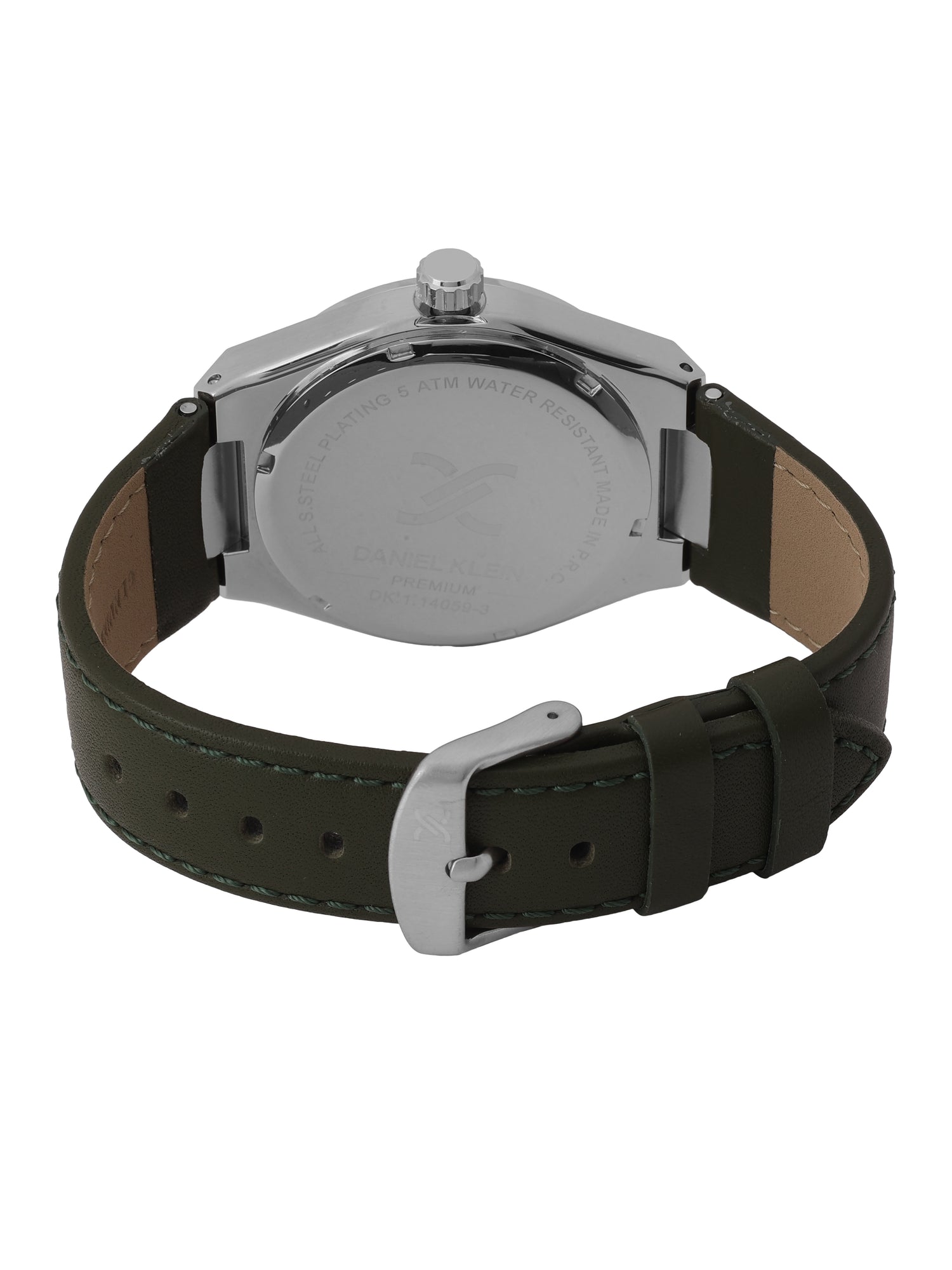 Daniel klein IPS Dark Green Emboss Dial Leather Watch for Men DK.1.14059-3