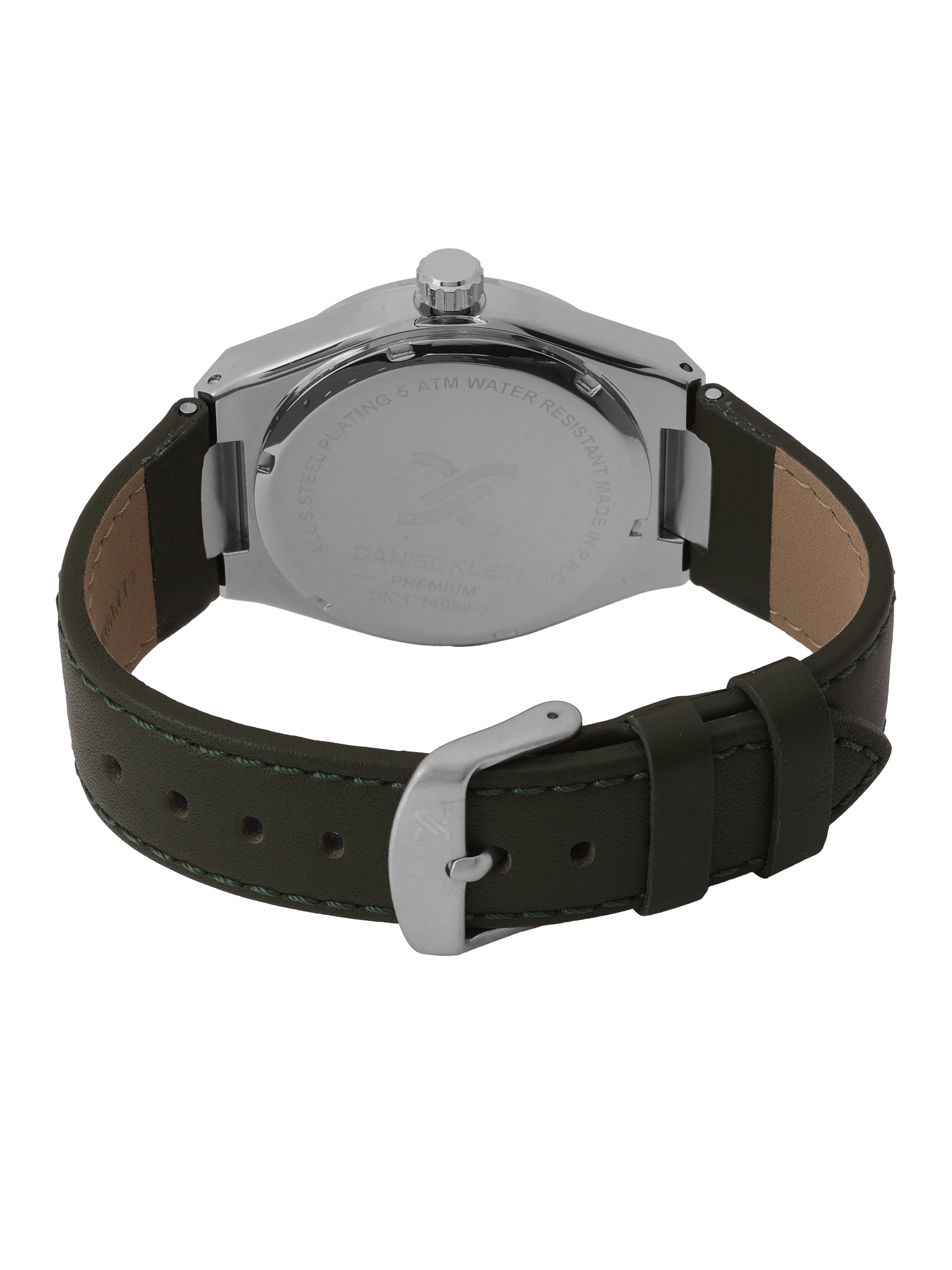 Daniel klein IPS Dark Green Emboss Dial Leather Watch for Men DK.1.14059-3