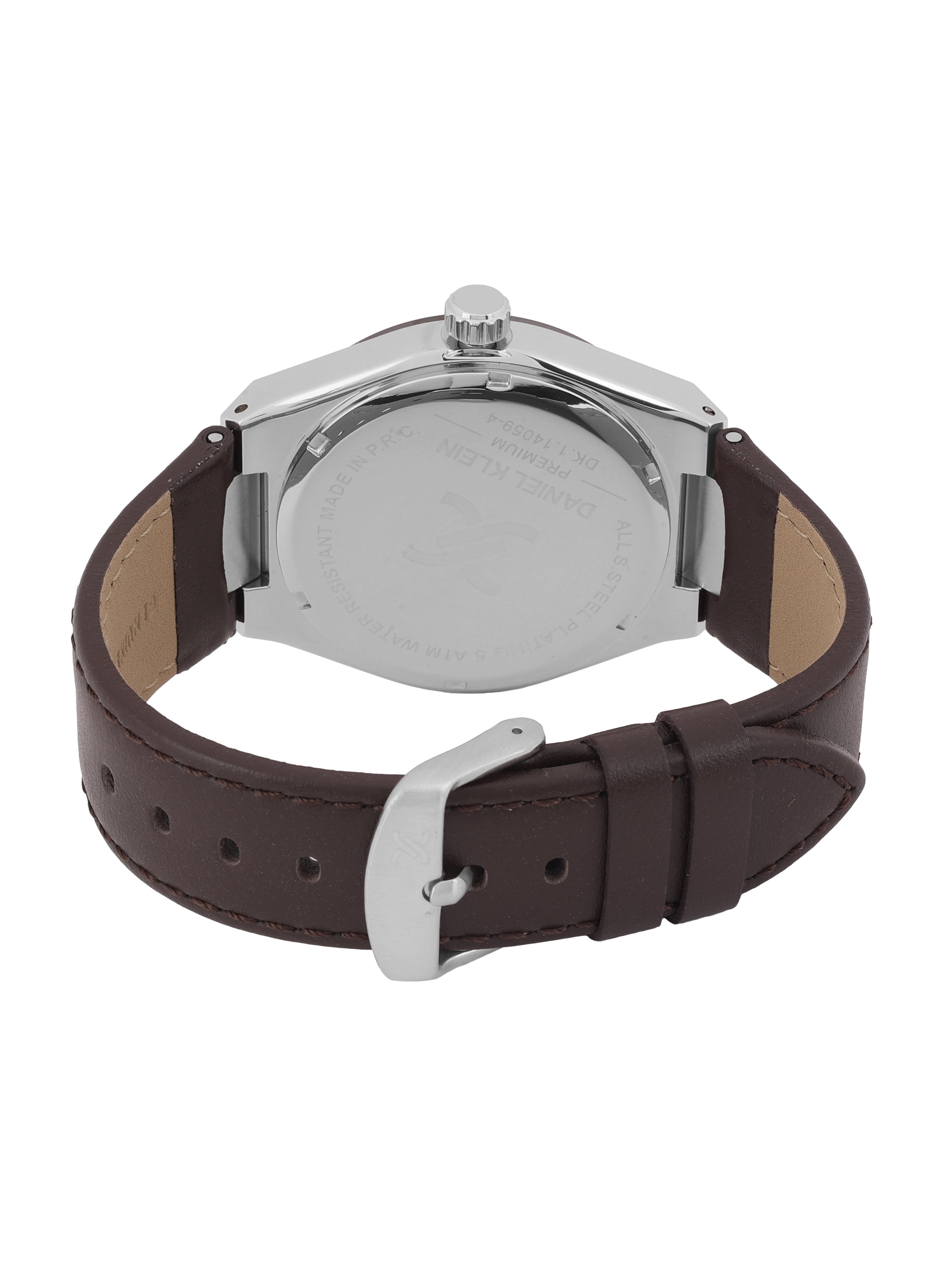 Daniel klein Dual-Tone IPS/IP Black Dark Brown Emboss Dial Leather Watch for Men DK.1.14059-4