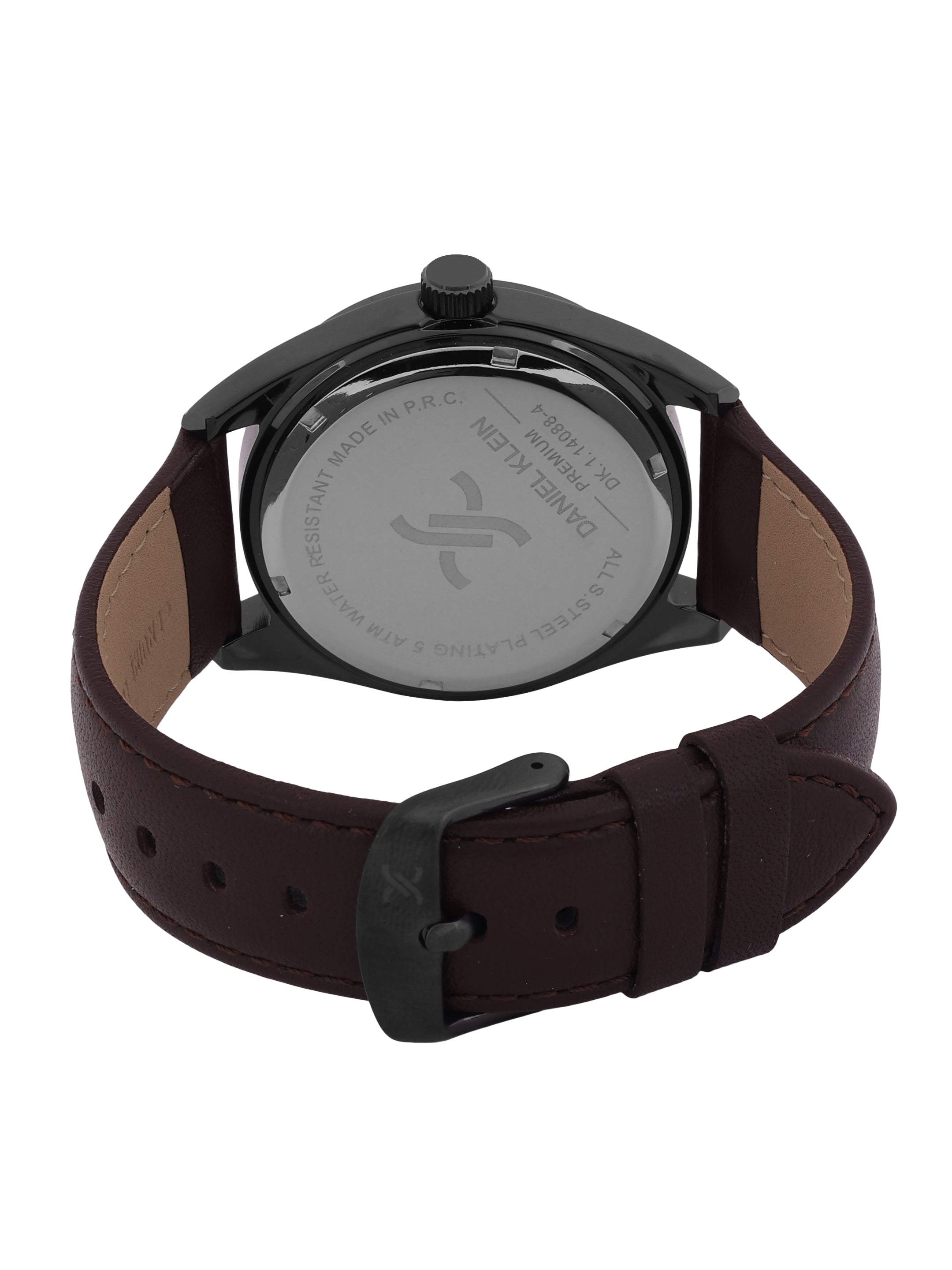 Daniel klein IP Gun Emboss Dial Brown Leather Watch for Men DK.1.14088-4