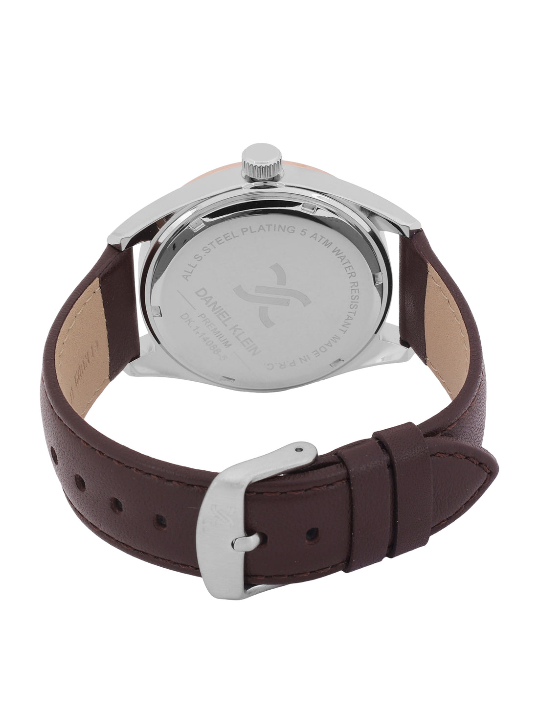 Daniel klein IPS/IP Pink Rose Gold Emboss Dial Green &amp; Brown Leather Watch for Men DK.1.14088-5