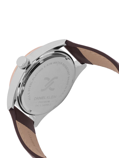 Daniel klein IPS/IP Pink Rose Gold Emboss Dial Green &amp; Brown Leather Watch for Men DK.1.14088-5