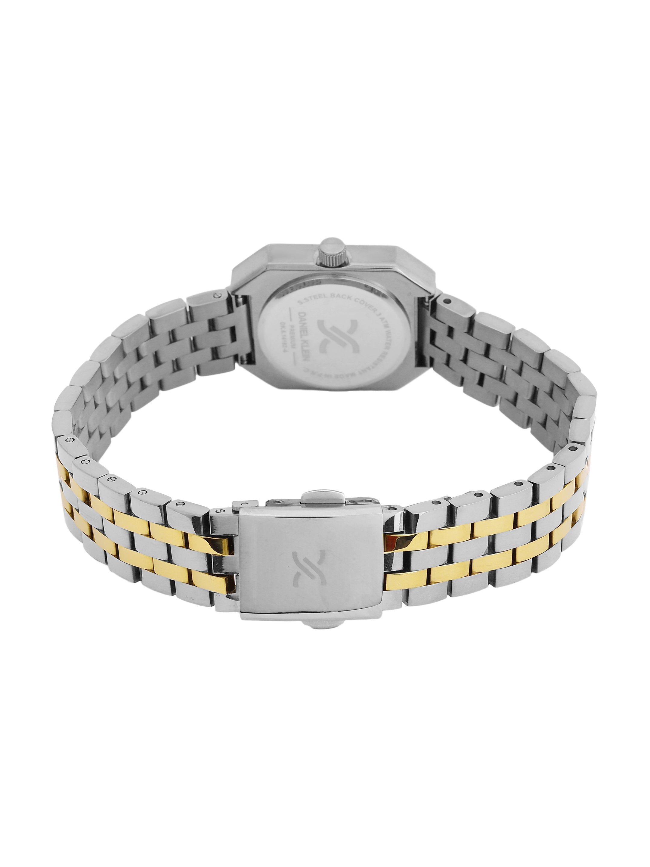 Daniel Klein Analog Silver Round Dial Silver and Gold Case Silver Strap Quartz Water-Resistant Wrist Watch for Women Girls, Ladies DK.6.14182-5