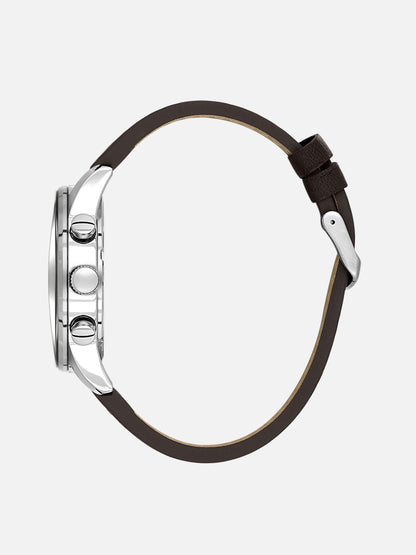 Daniel Klein Analog D.Brown Round Dial Silver Case D.Brown Strap Quartz Water-Resistant Wrist Watch for Men Boys DK.1.14255-5