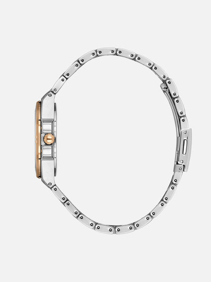 Daniel Klein Analog D.Brown Round Dial Silver and Rose Gold Case Silver and Rose Gold Strap Quartz Water-Resistant Wrist Watch for Women Girls, Ladies DK.1.14176-6