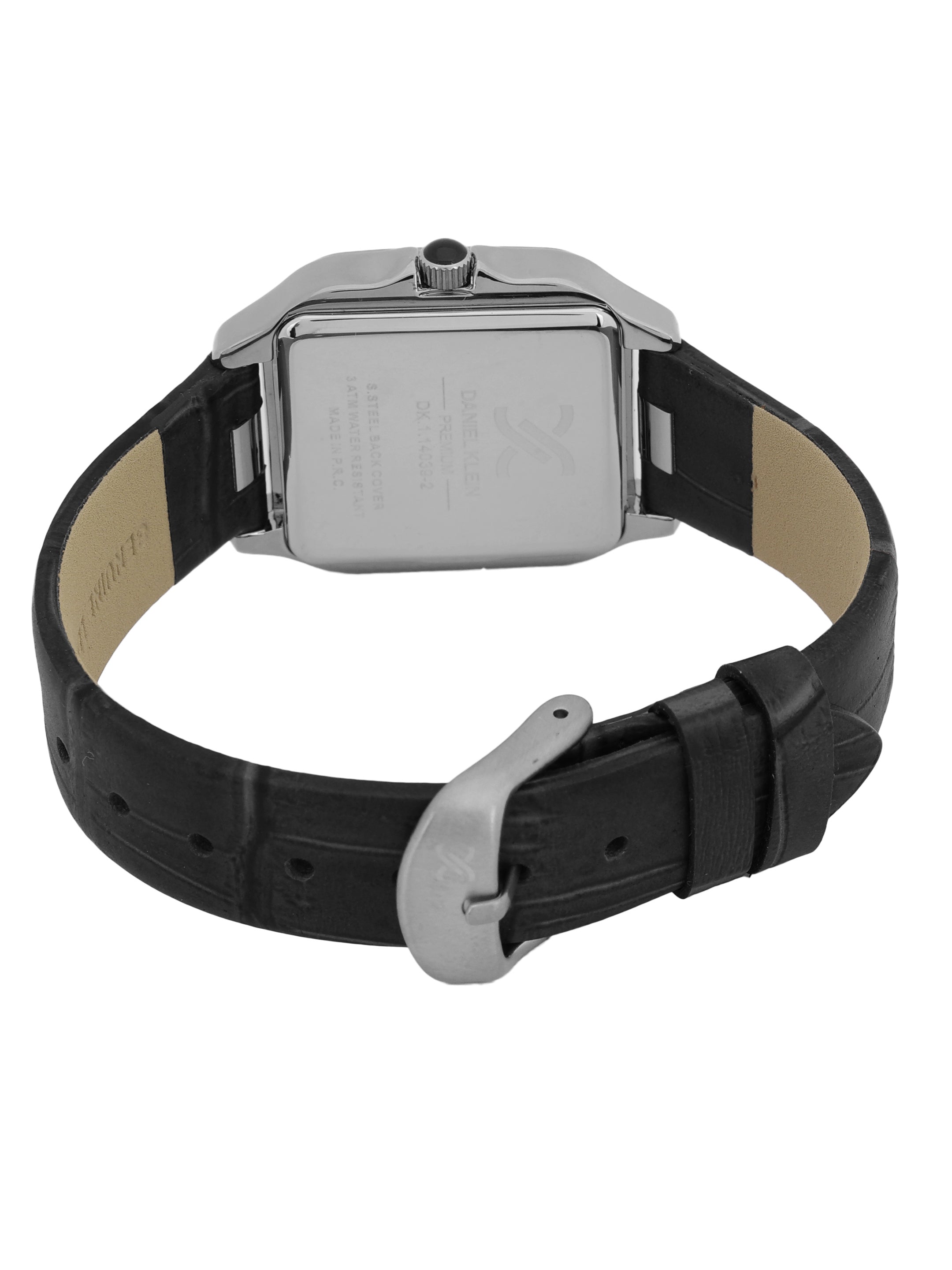 Daniel klein Premium Lady Silver Case Black Leather Strap Sunray Dial Watch DK.1.14039-1