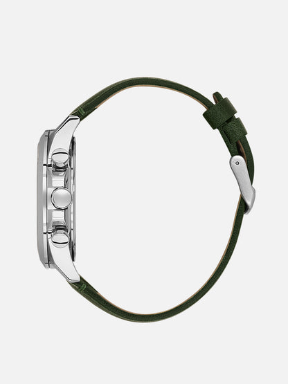 Daniel Klein Analog Dark Green Round Dial Silver Case Dark Green Strap Quartz Water-Resistant Wrist Watch for Men Boys DK.1.14244-3