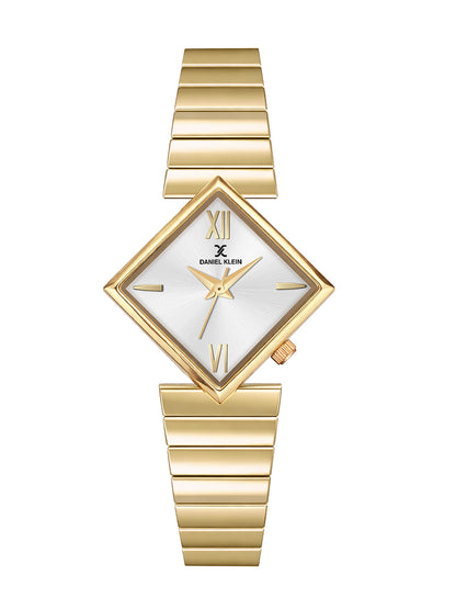 Daniel Klein Women Analog Watch | Gold Case | Silver Dial | Gold Strap | 30 mm | Water Resistant 3 ATM | DK.20.10010-4