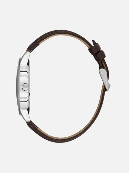 Daniel Klein Analog Blue Round Dial Silver Case D.Brown Strap Quartz Water-Resistant Wrist Watch for Men Boys DK.6.14204-3