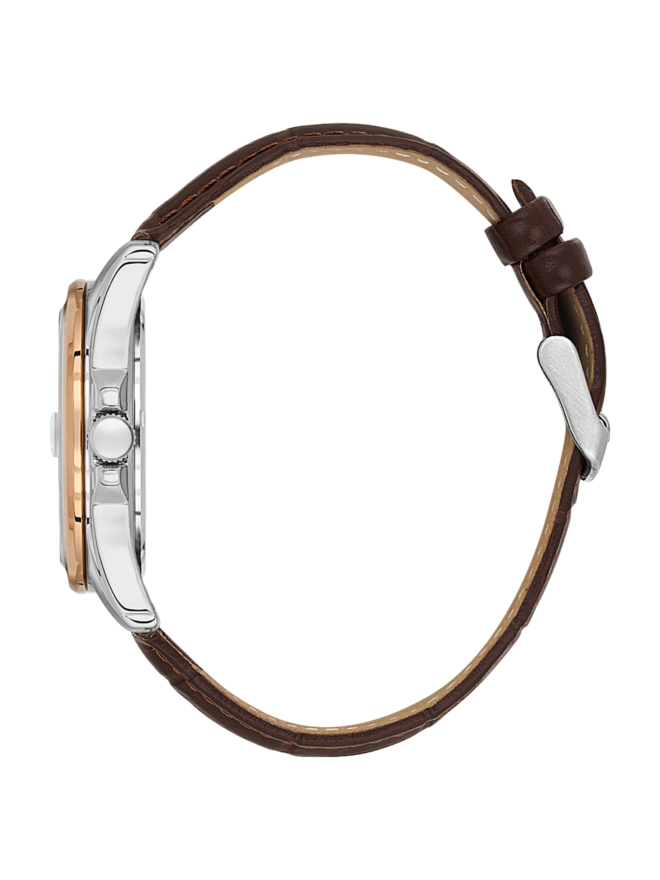Daniel Klein Analog Dark Green Round Dial Silver and Rose Gold Case D.Brown Strap Quartz Water-Resistant Wrist Watch for Men Boys DK.6.14206-5