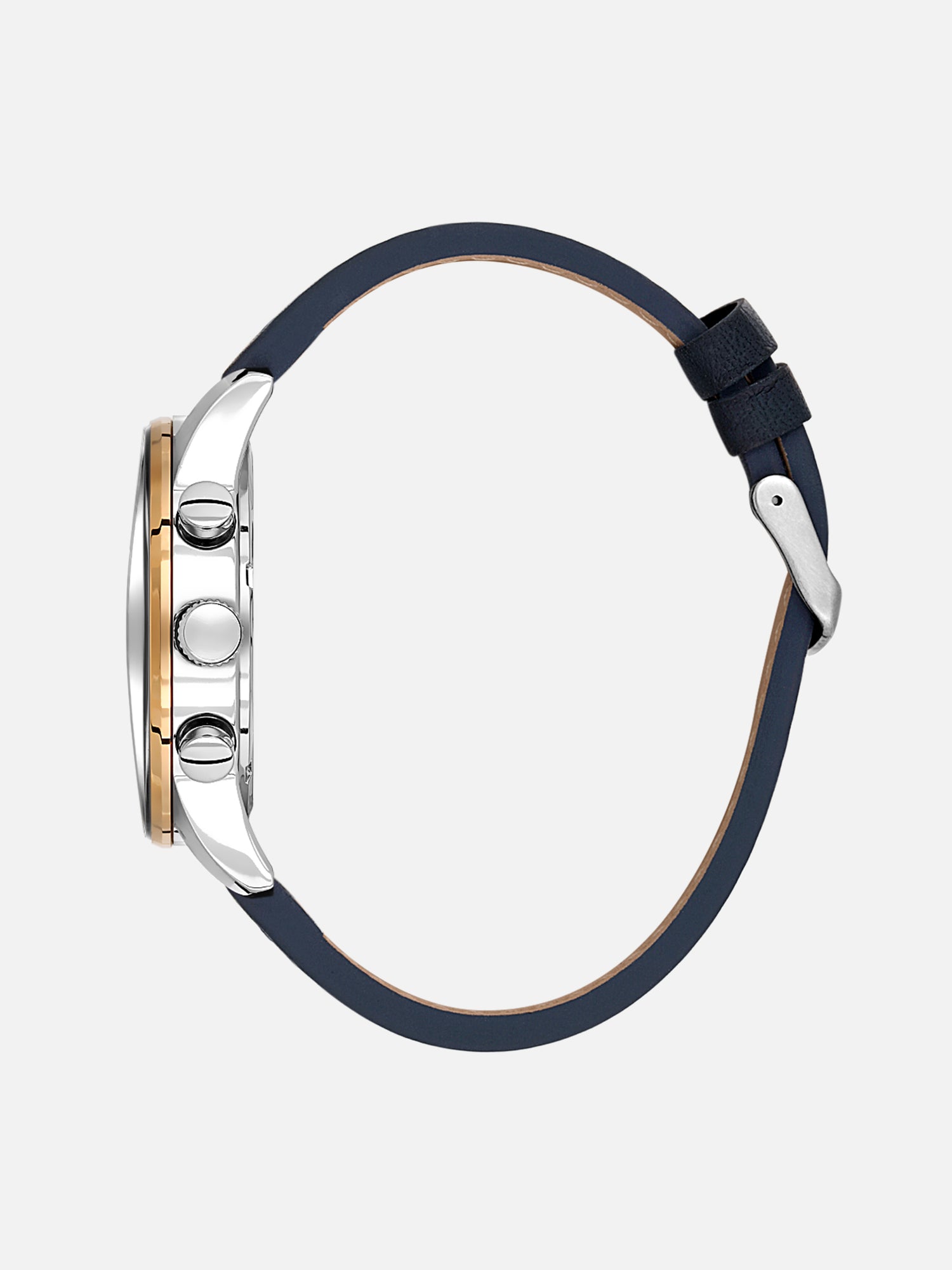 Daniel Klein Analog Dark Blue Round Dial Silver and Rose Gold Case Dark Blue Strap Quartz Water-Resistant Wrist Watch for Men Boys DK.1.14255-6