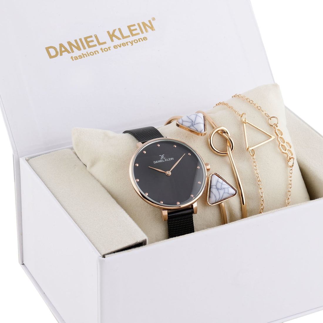 Daniel Klein Black Dial Analog Gift Set Watch with Bracelet For Women (Pack of 5)