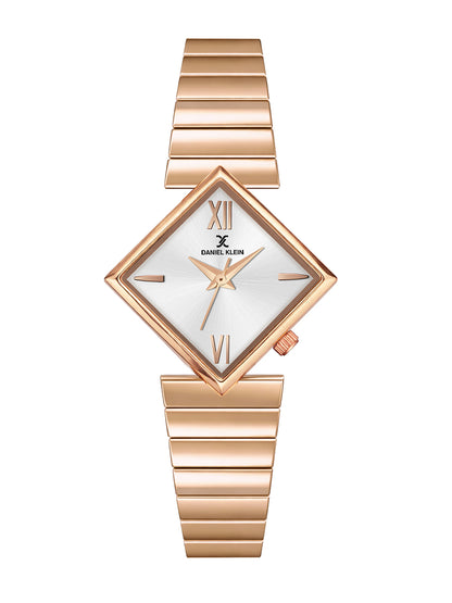 Daniel Klein Women Analog Watch | Rose Gold Case | Silver Dial | Rose Gold Strap | 30 mm | Water Resistant 3 ATM | DK.20.10010-4