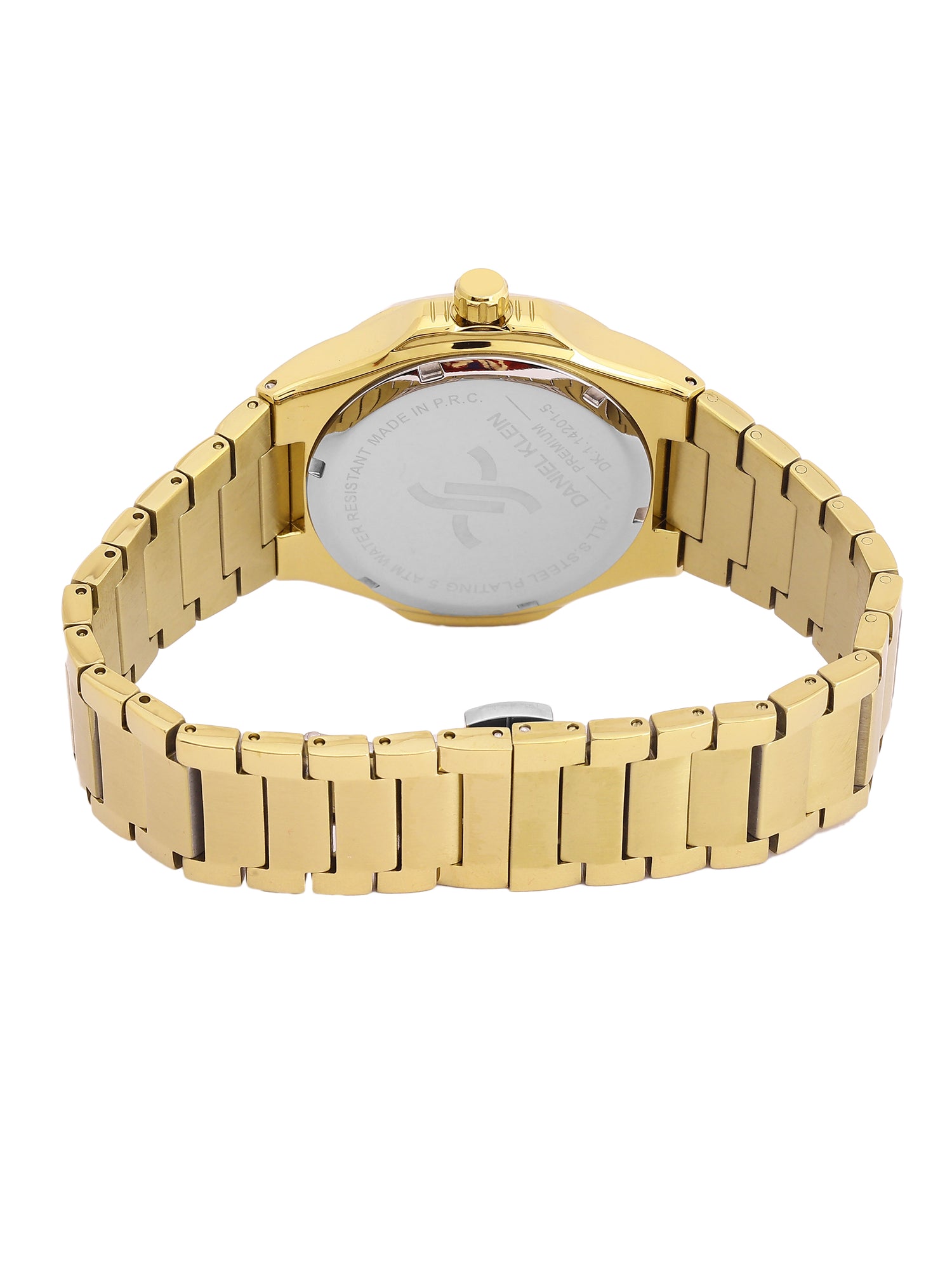 Daniel Klein Analog Black Round Dial Gold Case Gold Strap Quartz Water-Resistant Wrist Watch for Men Boys DK.1.14201-5