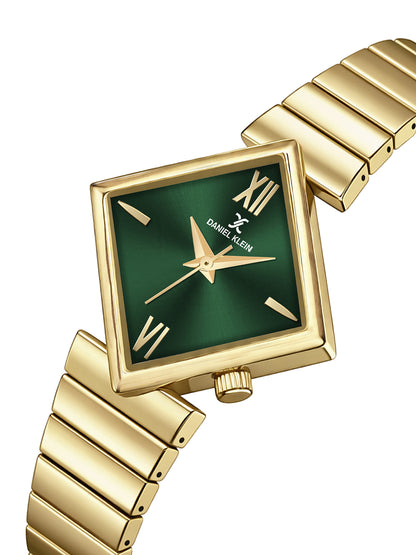 Daniel Klein Women Analog Watch | Gold Case | Green Dial | Gold Strap | 30 mm | Water Resistant 3 ATM | DK.20.10010-3