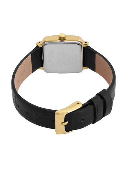 Daniel Klein Analog Silver Round Dial Gold Case Black Strap Quartz Water-Resistant Wrist Watch for Women Girls, Ladies DK.1.14154-3